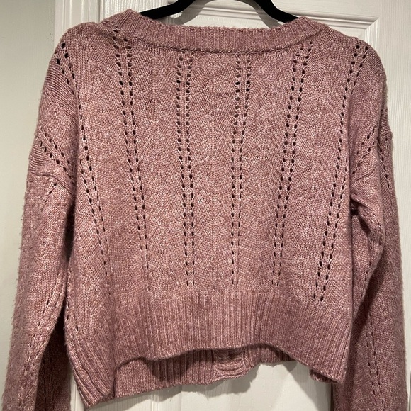 NWT Derek Heart Size M Oversized Cropped V Neck Pointelle Cardigan Lilac Purple - Picture 11 of 12